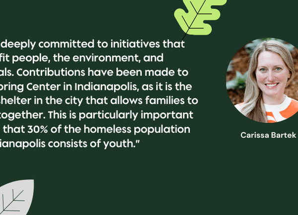 Graphic with headshot of Carissa Bartek alongside her testimonial about contributing to Dayspring