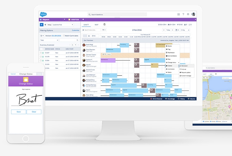 Field Service platform displays on desktop, mobile and tablet.