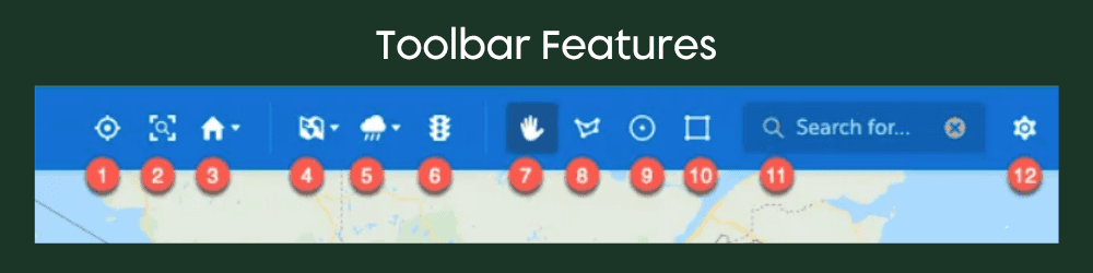 Salesforce Maps toolbar with options for drawing, overlays, and zoom controls.