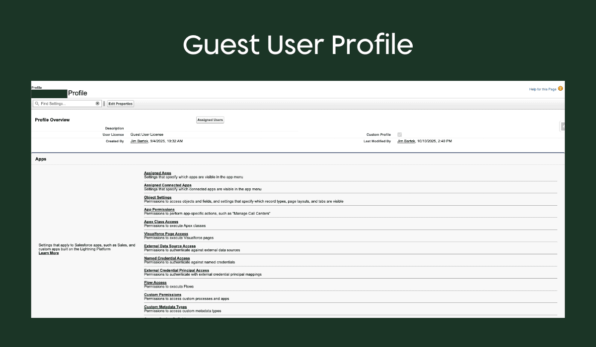 Salesforce guest user profile permissions and visibility settings