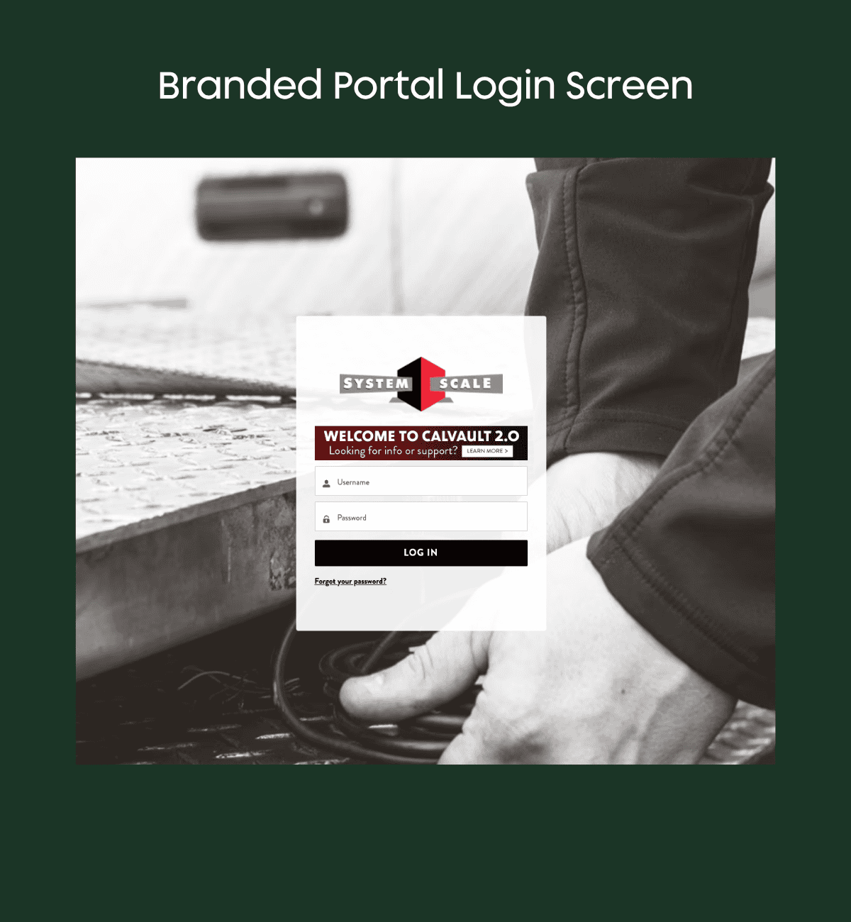 Branded Salesforce Experience Cloud portal login page customized with organization colors and logo.