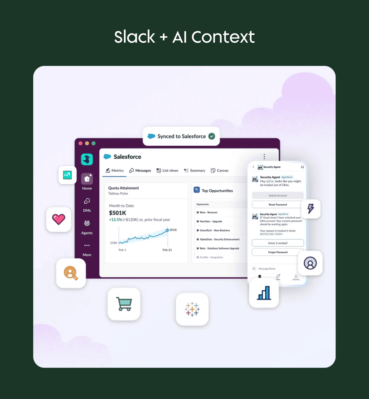 Slack integration with Salesforce and AI agents combining conversational and customer data
