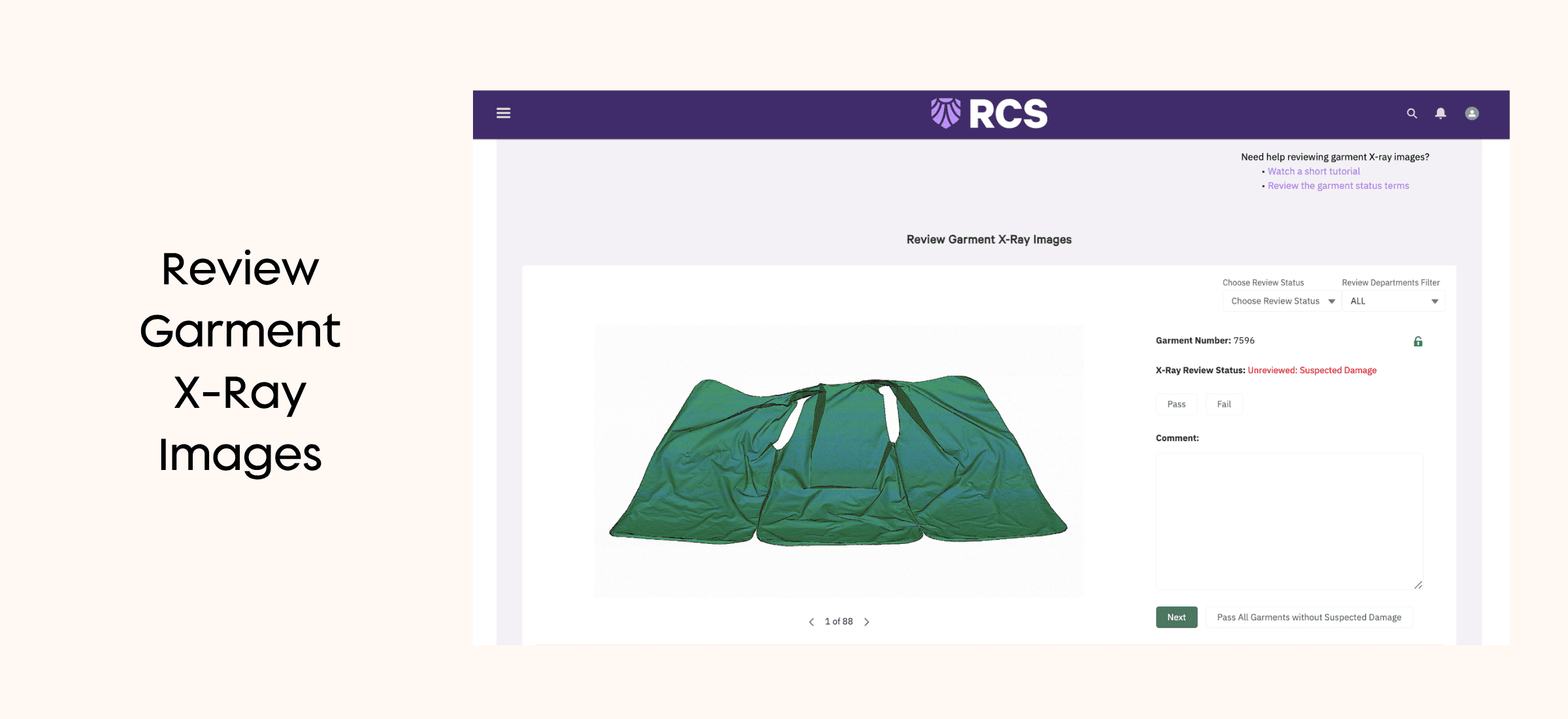 Custom Salesforce interface for reviewing, approving, sorting, and managing garment images during customer and internal review workflows.
