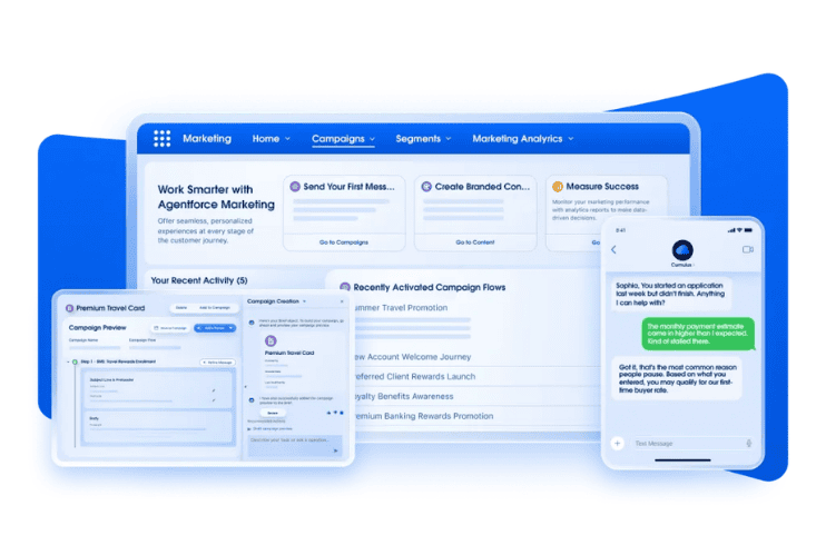 Overview image of Salesforce Marketing Cloud Next application on desktop, tablet and mobile devices